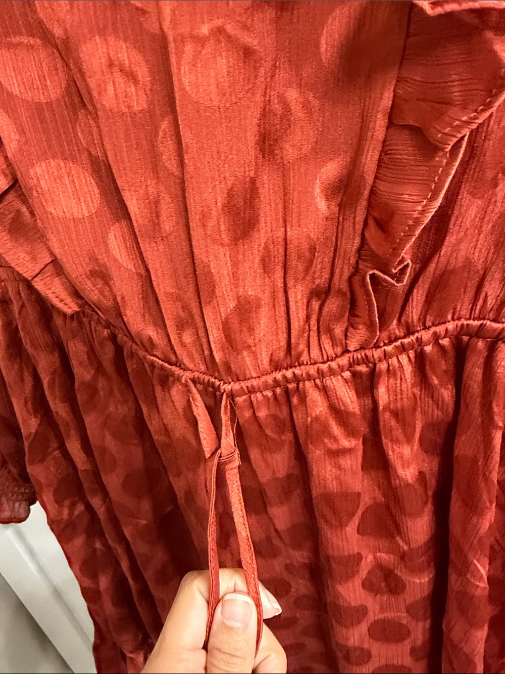 Tommy Hilfiger Women's Ruffle V-Neck Dot Dress - Rust Red - Picture 5 of 7